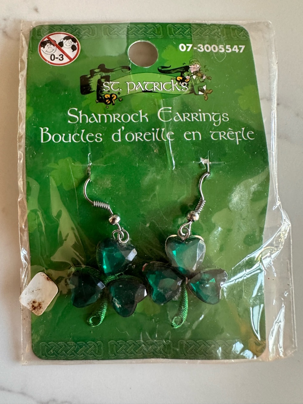 Shamrock Heart Dangle Earrings - Green